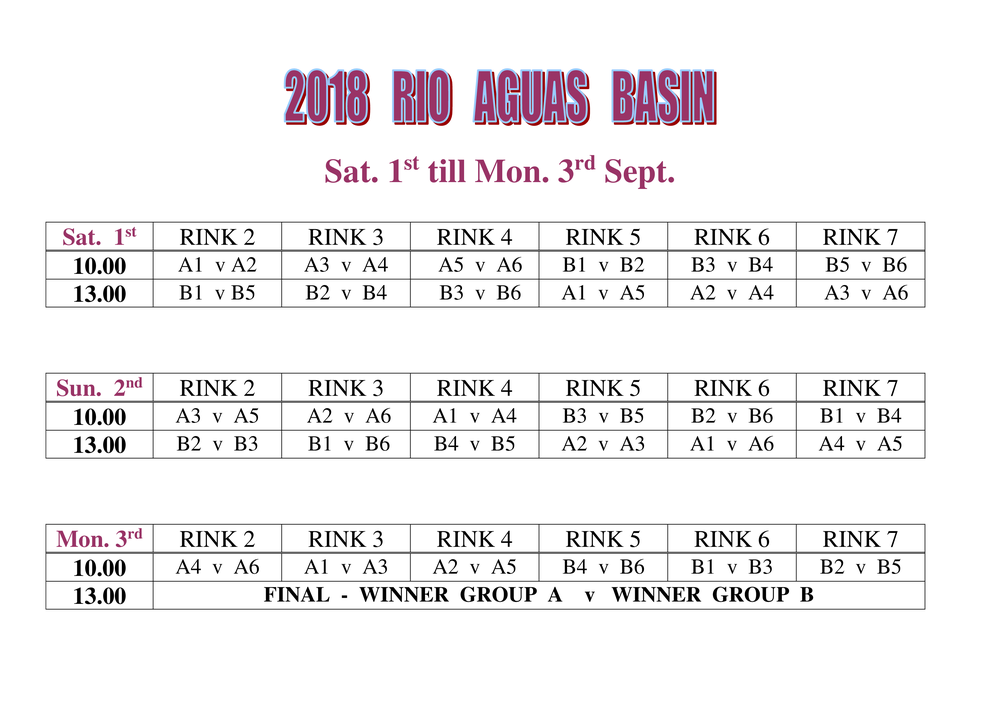 Rio Aguas Schedule